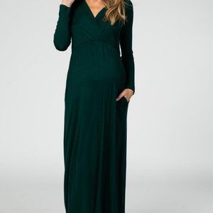 Green Long Sleeve Maternity Nursing Maxi Dress
